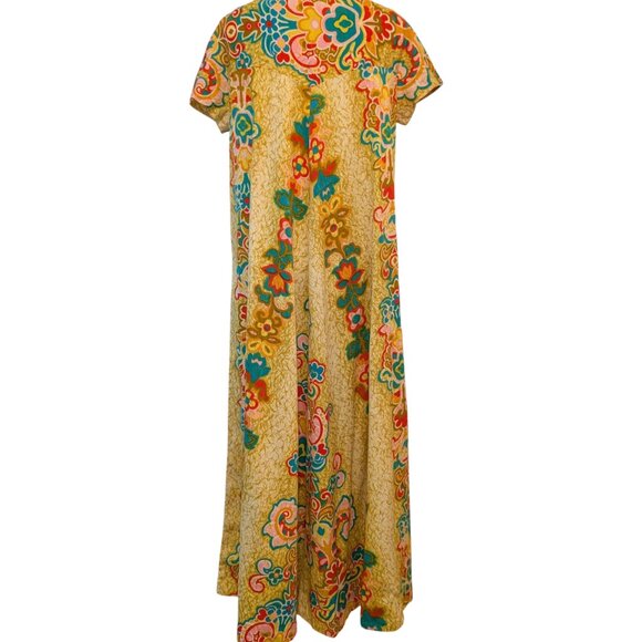 Vintage Malihini Hawaii Womens Sz M/L? Yellow Gold Floral Bow Aloha Midi Dress - Picture 4 of 11